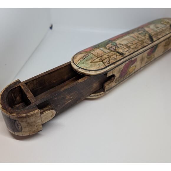 Vintage Indian Camel Bone Pen/Pencil Box Storage Hand Painted Female Figures - Picture 8 of 9